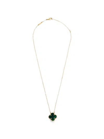 Pre-owned Van Cleef & Arpels Alhambra Malachite Necklace In Gold