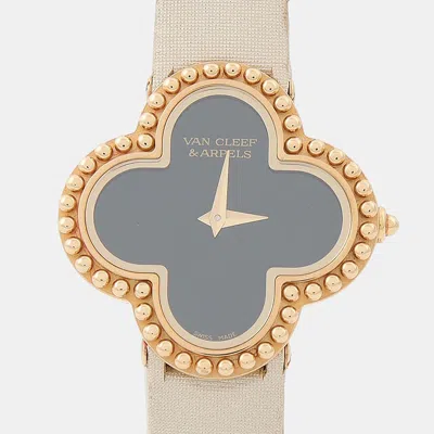 Pre-owned Van Cleef & Arpels Alhambra Quartz Black 18k Yellow Gold Women's Wristwatch 26mm