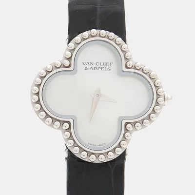 Pre-owned Van Cleef & Arpels Alhambra Quartz Mop White Gold Women's Wristwatch 25.5 Mm
