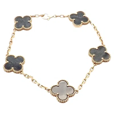 Pre-owned Van Cleef & Arpels Alhambra Rose Gold Obsidian Bracelet In Red