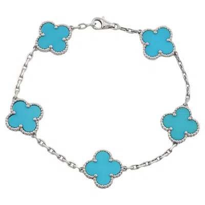 Pre-owned Van Cleef & Arpels Alhambra Turquoise 18k White Gold Bracelet