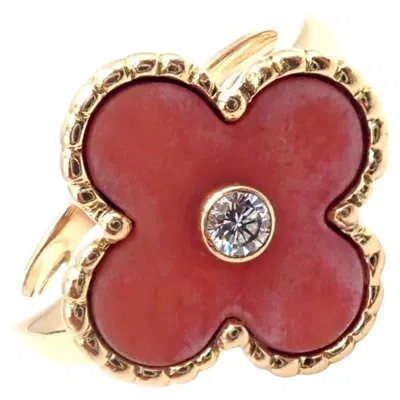 Pre-owned Van Cleef & Arpels Alhambra Yellow Gold Coral Diamond Ring