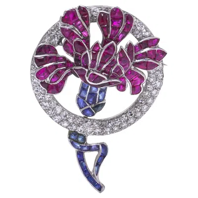 Pre-owned Van Cleef & Arpels Art Deco Ruby, Sapphire And Diamond Brooch In Blue