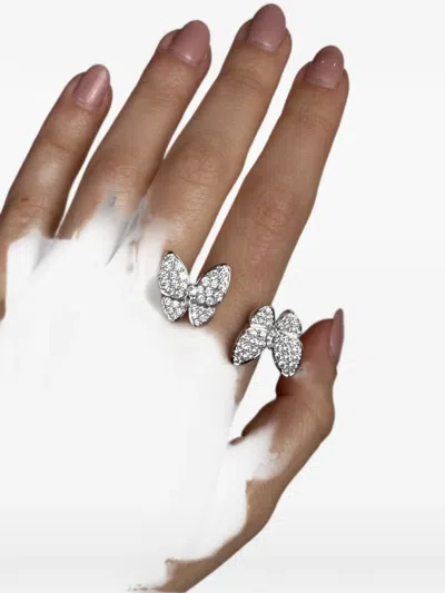 Pre-owned Van Cleef & Arpels Between The Finger Two Butterfly Diamond Ring In Silver