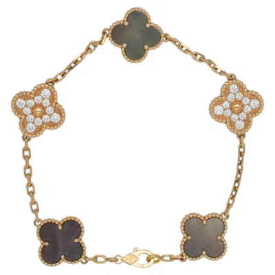 Pre-owned Van Cleef & Arpels Black Mop And Diamond Alhambra Bracelet