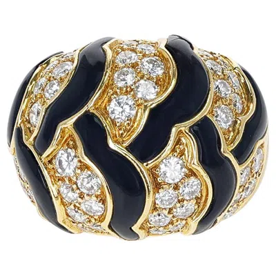 Pre-owned Van Cleef & Arpels Black Onyx And White Diamonds Dome Ring, 18k