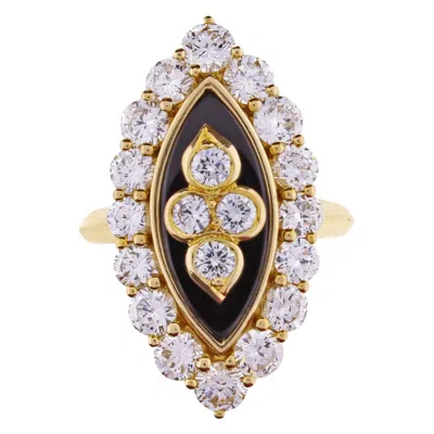 Pre-owned Van Cleef & Arpels Black Onyx Diamond Navette Shaped Ring