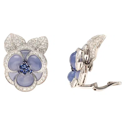 Pre-owned Van Cleef & Arpels 'blue Gardenia' Ear Clips In Multi