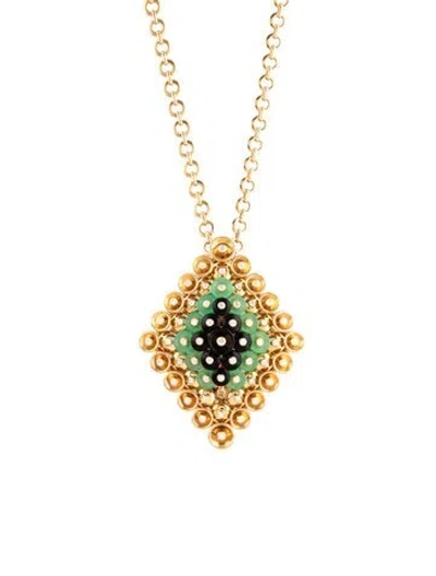 Pre-owned Van Cleef & Arpels Bouton D'or Pendant Necklace & Detachable Clip In Black/gold/green
