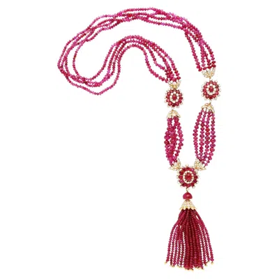 Pre-owned Van Cleef & Arpels Burma No-heat Ruby Bead And Diamond Tassel Necklace In Multi
