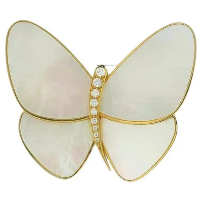Pre-owned Van Cleef & Arpels Butterfly Mop Diamond 18k Yellow & White Gold Brooch