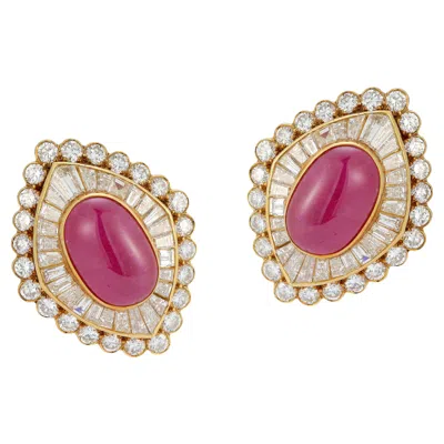 Pre-owned Van Cleef & Arpels Cabochon Ruby & Diamond Clip On Earrings In Multiple