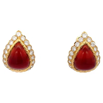 Pre-owned Van Cleef & Arpels Carnelian Diamond Earrings In 18k Yellow Gold