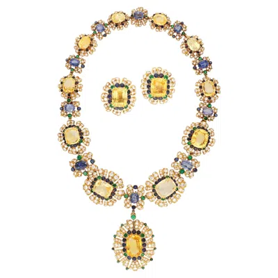 Pre-owned Van Cleef & Arpels Ceylon Yellow & Blue Sapphires Necklace/detachable Pendant