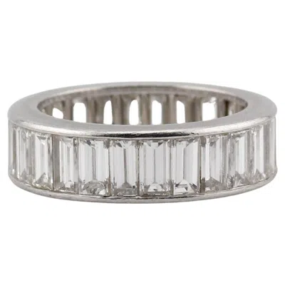 Pre-owned Van Cleef & Arpels Channel Set Baguette Diamond Platinum 6mm Band Ring Size 6.25 In Multi