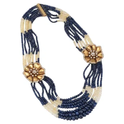 Pre-owned Van Cleef & Arpels Choker 18k Gold Diamonds Flowers And Blue, Yellow Sapphires