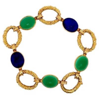 Pre-owned Van Cleef & Arpels Chrysoprase Lapis Lazuli 18k Yellow Gold French Bracelet