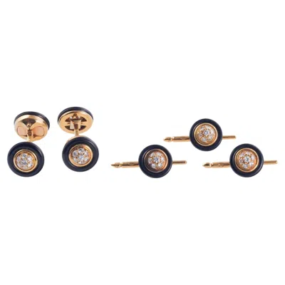 Pre-owned Van Cleef & Arpels Classic Onyx Diamond Gold Cufflinks And Stud Dress Tuxedo Set In Black