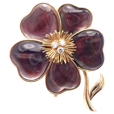 Pre-owned Van Cleef & Arpels Clématite Flower Diamond Grey Mother Of Pearl Gold Pin Brooch In Gray