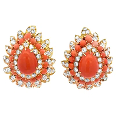Pre-owned Van Cleef & Arpels Van Cleef And Arpels Coral And Diamond Earrings In Red