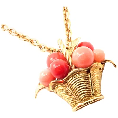 Pre-owned Van Cleef & Arpels Coral Bead Fruit Basket Yellow Gold Pendant Necklace
