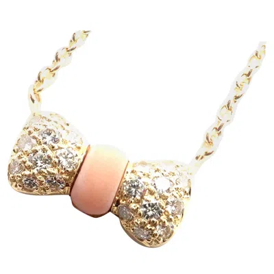 Pre-owned Van Cleef & Arpels Coral Diamond Yellow Gold Bow Necklace