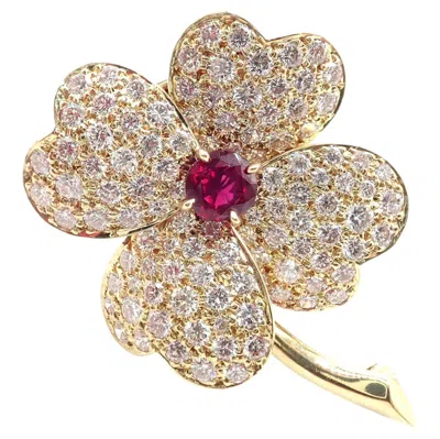Pre-owned Van Cleef & Arpels Cosmos Diamond And Ruby Yellow Gold Pendant Brooch