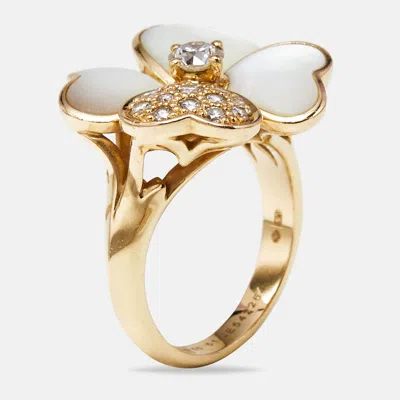 Pre-owned Van Cleef & Arpels Cosmos Mother Of Pearl Diamonds 18k Rose Gold Medium Model Ring Size 51