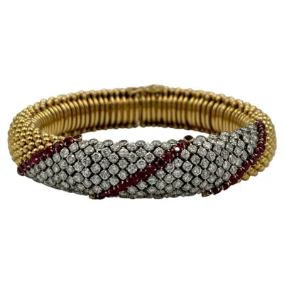 Pre-owned Van Cleef & Arpels Couscous 'pelouse' 18k Gold Bracelet With Diamonds And Rubies In Multiple