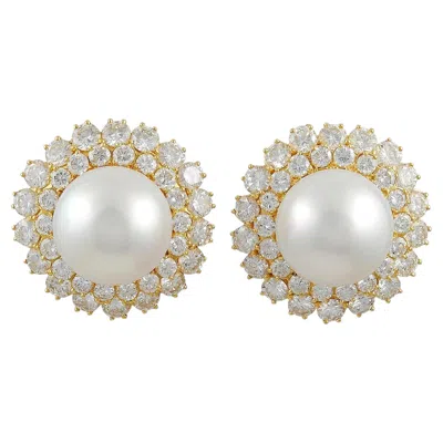 Pre-owned Van Cleef & Arpels Cultured Button-shaped Pearl And Diamond Ear Clips In Multi