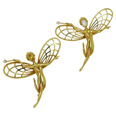 Pre-owned Van Cleef & Arpels Dancing Fairy Moonstone Sapphire Diamond Brooch Pair In Blue