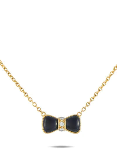 Pre-owned Van Cleef & Arpels Diamond And Onyx Bow Necklace In Gold