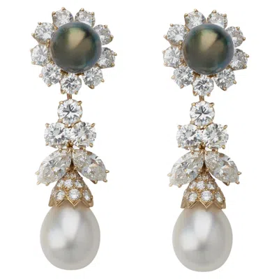 Pre-owned Van Cleef & Arpels Diamond And Pearl Clip Earrings In Multi