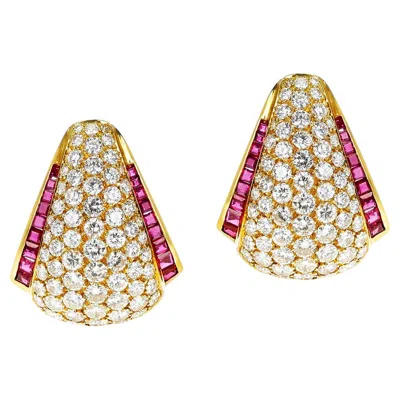 Pre-owned Van Cleef & Arpels Diamond And Ruby Cocktail Earrings, 18k In Multi