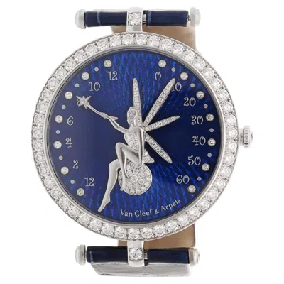 Pre-owned Van Cleef & Arpels Diamond Bezel Blue Guilloché Enamel Lady Arpels Féerie Watch
