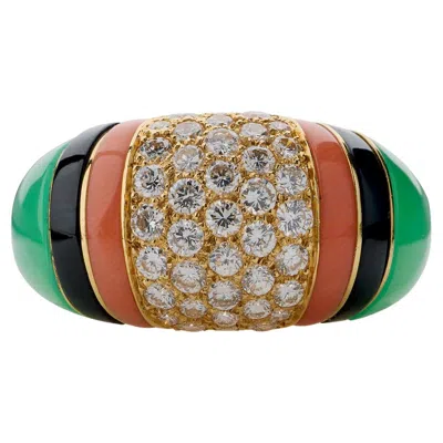 Pre-owned Van Cleef & Arpels Diamond, Chrysoprase And Coral Bombé Ring In Red