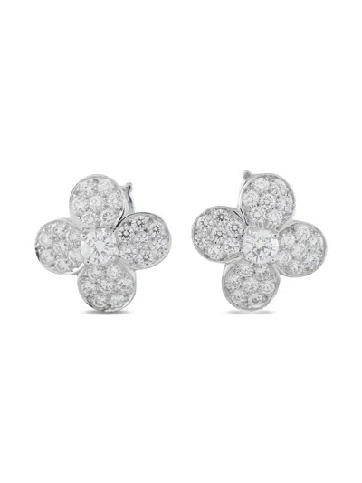 Pre-owned Van Cleef & Arpels Diamond Clover Earrings In Silver