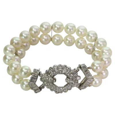 Pre-owned Van Cleef & Arpels Diamond Cultured Pearl White Gold Double Row Bracelet