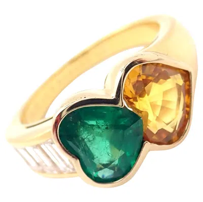 Pre-owned Van Cleef & Arpels Diamond Emerald Yellow Sapphire Yellow Gold Band Ring