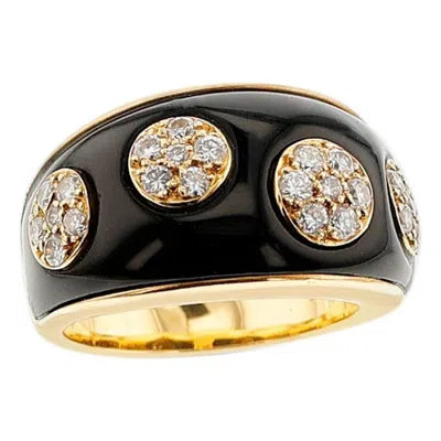 Pre-owned Van Cleef & Arpels Diamond Flower And Onyx Ring, 18k In Black