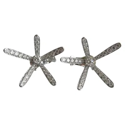 Pre-owned Van Cleef & Arpels Diamond Flower Earrings In 18k White Gold