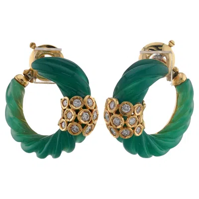 Pre-owned Van Cleef & Arpels Diamond Green Chrysoprase 18k Yellow Gold Earrings