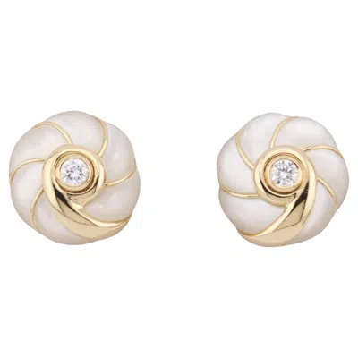 Pre-owned Van Cleef & Arpels Diamond Mop 18k Gold Button Earrings In Multi