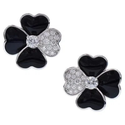 Pre-owned Van Cleef & Arpels Diamond, Onyx, And White Gold 'cosmos' Clip Earrings