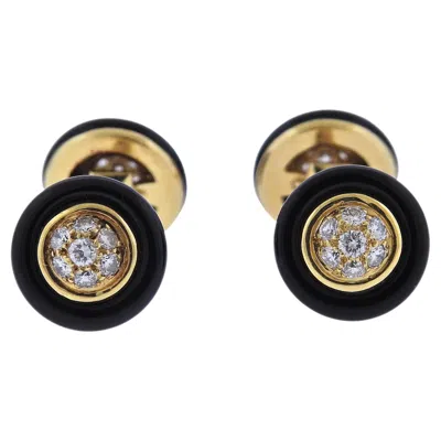 Pre-owned Van Cleef & Arpels Diamond Onyx Gold Classic Cufflinks In Black
