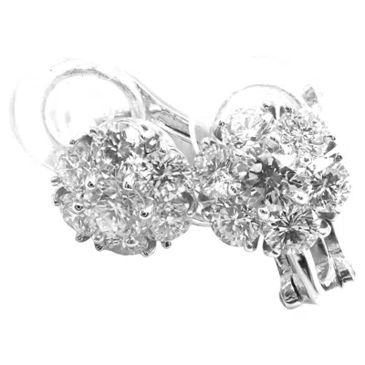 Pre-owned Van Cleef & Arpels Diamond Platinum Fleurette Flower Earrings In Multi