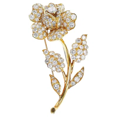 Pre-owned Van Cleef & Arpels Diamond Rose Brooch Pin, 18k In Red