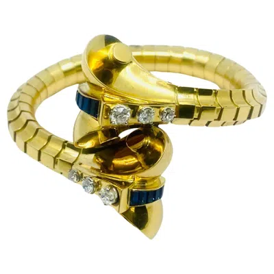 Pre-owned Van Cleef & Arpels Diamond Sapphire Gold Snake Bracelet In Blue