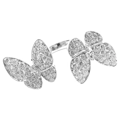 Pre-owned Van Cleef & Arpels Diamond Two Butterfly Between Finger White Gold Ring