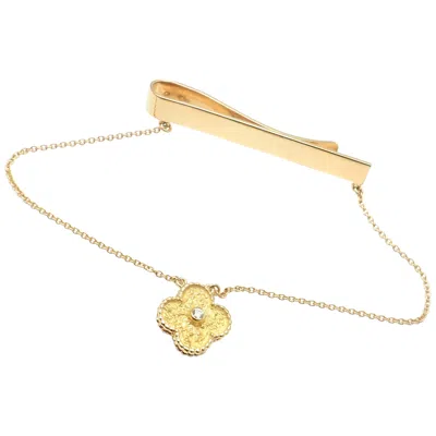 Pre-owned Van Cleef & Arpels Diamond Vintage Alhambra Yellow Gold Tie Clip